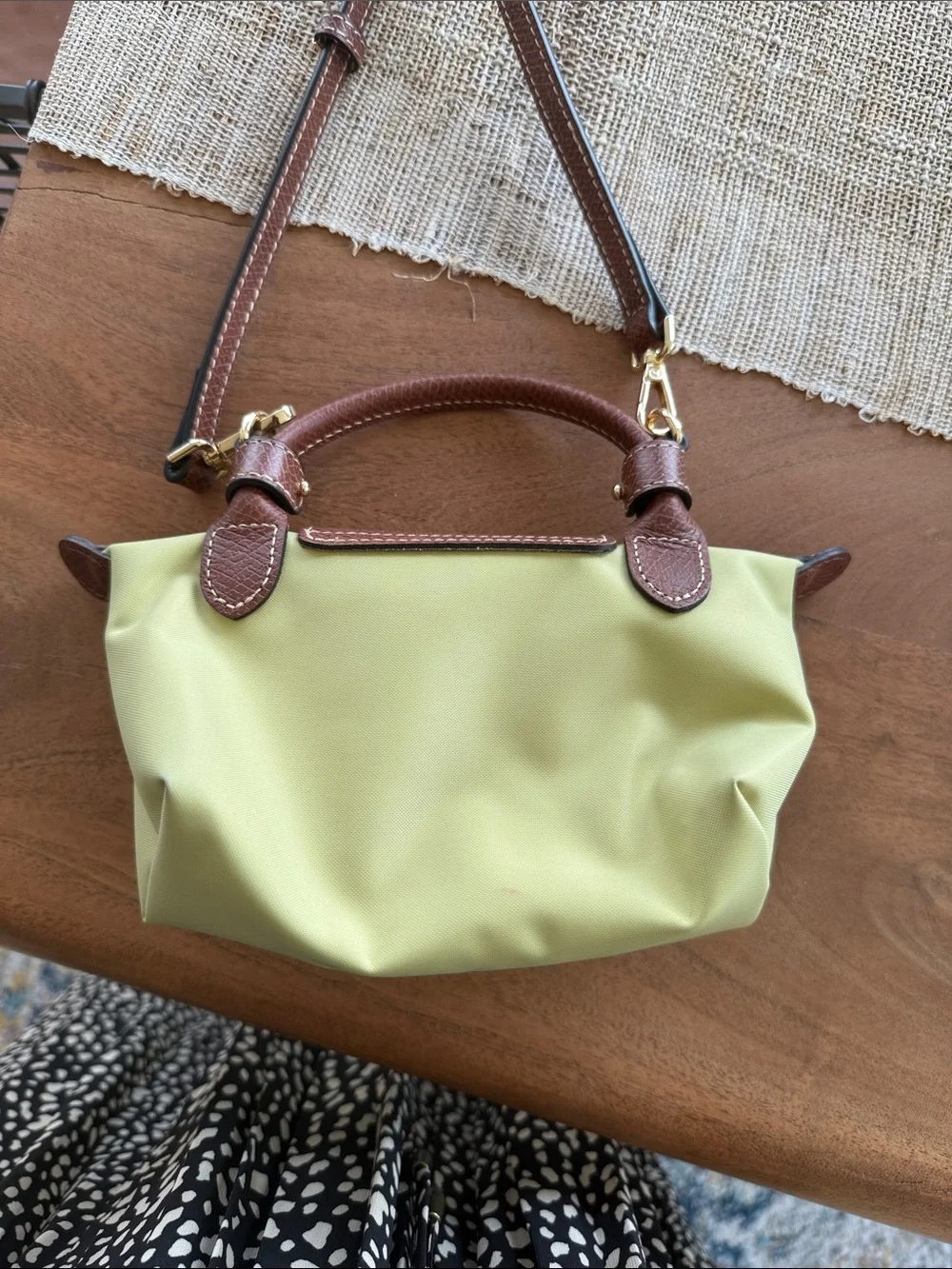 Longchamp Crossbody Bag in Light Green with Brown Trim and Gold Hardware - Picture 2 of 5